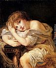 'La Jeune Fille a la colombe' - A young girl holding a dove by Jean Baptiste Greuze